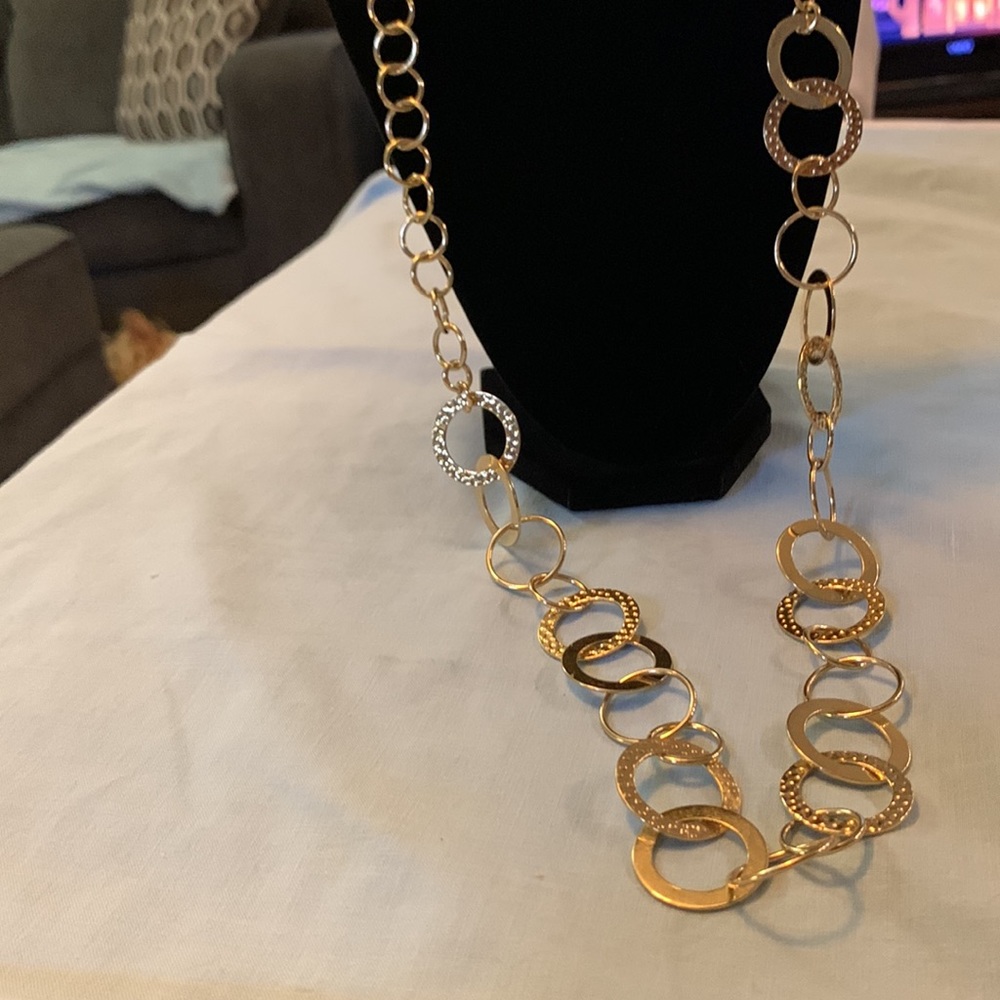 Interlocking Rings Goldtone Adjustable Length Nec… - image 2